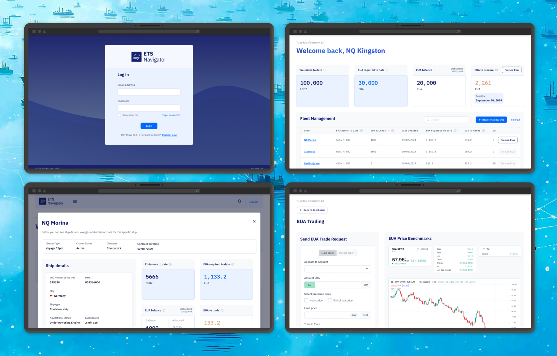 ETS Navigator platform screens.